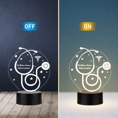 Personalized Stethoscope 3D Illusion LED Lamp  Unique Doctor Appreciation, Graduation & Birthday Gift for Doctor & Medical Student   Medical Desk Decor  Warm White Light